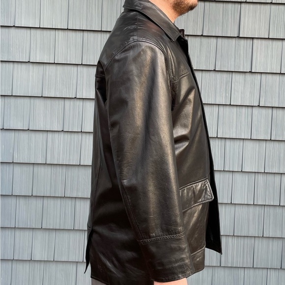 Barcelino Black Leather Jacket, Size L - Picture 3 of 4